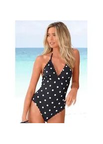 Badeanzug Lascana "Jada", Damen, Gr. 36, Cup C/D, schwarz-wei&szlig; (schwarz, wei&szlig;), Polyamid, gepunktet, Badeanz&uuml;ge Badeanzug, mit Punkten und Muschelkante