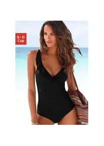 Badeanzug JETTE, Damen, Gr. 38, Cup D, schwarz, Polyamid, unifarben, Badeanz&uuml;ge Badeanzug, mit eleganter R&uuml;sche und Shaping-Effekt