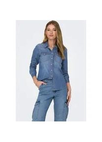 Jeansbluse Only "ONLALEXA L/S DNM SHIRT FS NOOS", Damen, Gr. M, blau (medium blau denim), Web, Obermaterial: 100% Baumwolle, unifarben, regular fit, Blusen Jeansbluse