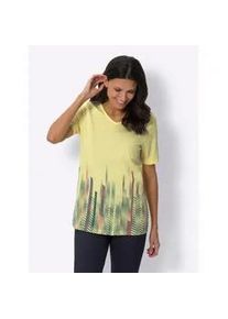 Longshirt "Longshirt", Damen, Gr. 44, gelb (zitrone), 65% Polyester, 35% Baumwolle, gemustert, mehrfarbig, V-Ausschnitt, Shirts Longshirt