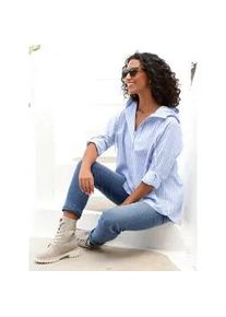 Langarmbluse Heine, Damen, Gr. 48, blau (himmelblau, ecru, gestreift), 50% Baumwolle, 50% Polyester, gemustert, mehrfarbig, Blusen, Topseller