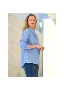 Langarmbluse Heine, Damen, Gr. 44, blau (himmelblau), 67% Baumwolle, 29% Polyester, 4% Elasthan, unifarben, Rundhals, Blusen