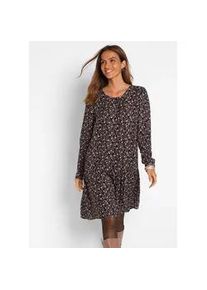 Minikleid bonprix, Damen, Gr. 46, N-Gr, schwarz (schwarz gebl&uuml;mt), Web, Obermaterial: 100% Viskose, bedruckt, regular fit knielang, U-Boot-Ausschnitt, elastischer Bund, Kleider Minikleid, mit floralem All-Over Print, aus Viskose, Regular Fit, ohne Kragen