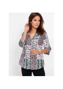 Langarmbluse bonprix, Damen, Gr. 46, silbergrau bedruckt, Web, Obermaterial: 100% Polyester, regular fit, Blusen, Regular Fit, eleganter Stil, mit langem Arm, aus Polyester