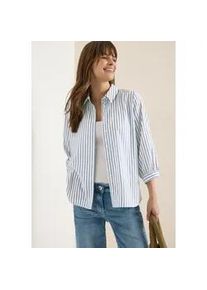 Hemdbluse Cecil, Damen, Gr. XXL (46), sporty denim blau, Web, 65% Polyester, 35% Viskose, gestreift, klassisch normal, V-Ausschnitt, B&uuml;ndchen, Blusen Hemdbluse, mit 3/4 &Auml;rmeln