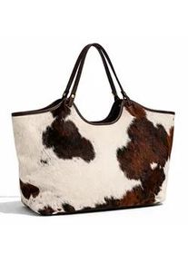 Allg&auml;u Rebell Schultertasche ALLG&Auml;U REBELL "Muuh", Damen, Gr. B/H/T: 50cm x 33cm x 10cm onesize, braun, Leder, Taschen Schultertasche, aus echtem Leder, Made in Italy