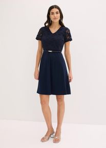 bonprix Minikleid mit Spitze und G&uuml;rtel, blau, Gr.36, Elegantes Kleid mit Spitze im Oberteil und G&uuml;rtel mit Accessoire-Verschluss
