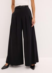 bonprix Bundfaltenhose mit G&uuml;rtel (2-tlg.Set), schwarz, Gr.48, elegante Bundfaltenhose mit G&uuml;rtel (2tlg-Set)