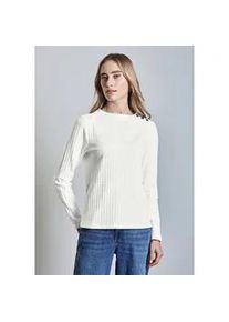 Langarmshirt Street One, Damen, Gr. 46, wei&szlig; (sanftes wei&szlig;), Web, 57% Baumwolle, 38% Polyester, 5% Elasthan, unifarben, normal normal, hoch geschlossener Ausschnitt, B&uuml;ndchen, Shirts Langarmshirt, im soften Baumwoll-Mix