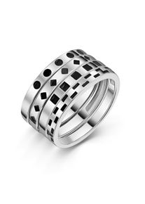 Ring-Set Firetti "Multipack Schmuck Geschenk Silber 925 Quadrat Raute Kreis Viereck" Gr. 62, silberfarben, schwarz, Fingerringe, Damen, 62, Silber 925 (Sterlingsilber), 2,5mm, Ring-Set