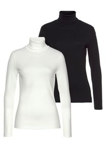 Rollkragenshirt Flashlights, Damen, Gr. 48/50, schwarz-wei&szlig; (wollwei&szlig;, schwarz), Feinripp, Obermaterial: 100% Baumwolle, unifarben, Basic, sehr figurbetont, Shirts Rollkragenshirt, Langarm, sehr figurbetont, aus Feinrippstoff, aus 100% Baumwolle