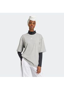T-Shirt adidas originals "ESS BOYFR TEE", Damen, Gr. XL, grau (medium grau heather), Obermaterial: 100% Baumwolle, normal, Rundhals, Shirts T-Shirt, sportlicher Stil, Kurzarm, aus Baumwolljersey