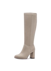 Stiefel Tamaris, Damen, Gr. 37, XS-Schaft, helltaupe, Textil, Veloursleder, unifarben, Schuhe Stiefel, Langschaftstiefel, Businessstiefel in schmaler Form, XS-Schaft