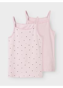 Unterhemd name it "NKFSTRAP TOP 2P WINSOME HEARTS NOOS", M&auml;dchen, Gr. 146 (152), 2 Stk., N-Gr, rosa (winsome orchid), Jersey, Obermaterial: 95% Baumwolle, 5% Elasthan, bedruckt, normal, Rundhals, Unterhemden Unterhemd