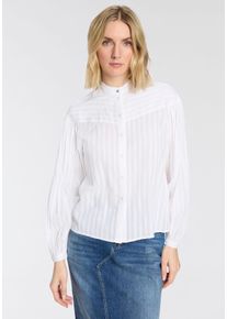 Langarmbluse BOSS Orange "Bilmant Premium Damenmode", Damen, Gr. 46, wei&szlig; 100, Web, Obermaterial: 100% Baumwolle, gestreift, unifarben, h&uuml;ftlang, 1-Knopf-Manschette mit Schlitz, Blusen Langarmbluse, mit Knopfleiste und kurzem Stehkragen