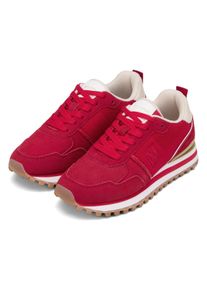 Marc O'Polo Sneaker MARC O'POLO "Bjorna", Damen, Gr. 40, rot, creme, Textil, Veloursleder, kontrastfarbene Details, Schuhe Sneaker, Schn&uuml;rschuh, Halbschuh, Freizeitsneaker mit Memory Foam Innensohle