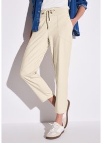 Stoffhose Street One "Style Bonny", Damen, Gr. 44, L&auml;nge 28, beige (moonstone sand), Web, Obermaterial: 82% Polyester, 18% Elasthan, unifarben, 7/8-L&auml;nge, Hosen Stoffhose, Sommerhose mit Tunnelzug am Bund