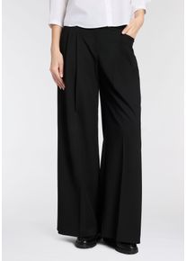 Bundfaltenhose BOSS Orange "Takora Premium Damenmode", Damen, Gr. 46, N-Gr, schwarz 001, Twill, Obermaterial: 63% Polyester, 34% Viskose, 3% Elasthan, unifarben, lang, Hosen Bundfaltenhose, weit geschnitten, mit verstellbaren Riemen