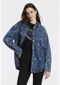 Hemdbluse HUGO BLUE "Garesa", Damen, Gr. L (40), bright blau 430, Denim/Jeans, Obermaterial: 100% Baumwolle, gemustert, oversize normal, 1-Knopf-Manschette mit Schlitz, Blusen Hemdbluse, Denim mit Laserprint, Oversized Fit