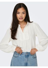 Jacqueline de Yong Langarmbluse JDY "JDYRACHEL LIFE L/S PINTUCK TOP WVN NOOS", Damen, Gr. XS, wei&szlig; (cloud dancer), Web, Obermaterial: 100% Polyester, unifarben, regular fit h&uuml;ftbedeckend, V-Ausschnitt, Puff&auml;rmel 1-Knopf-Manschette, Blusen Langarmbluse, im romantischen Look mit Spitzenbord&uuml;re