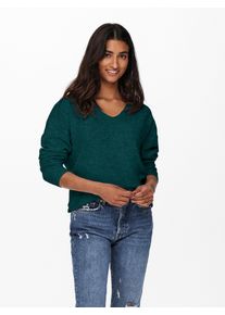 V-Ausschnitt-Pullover Only "ONLRICA LIFE L/S V-NECK PULLO KNT NOOS", Damen, Gr. S, gr&uuml;n (sea moss detail:with melange), Strick, Obermaterial: 93% Polyester, 4% Nylon, 3% Elasthan, meliert, regular fit normal, V-Ausschnitt, Rippstrickb&uuml;ndchen, Pullover V-Ausschnitt-Pullover, Materialmix, regular fit