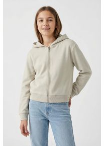 Kapuzensweatjacke name it "NKFMILLE SHORT NREG SWE CARD WH UNB NOOS", M&auml;dchen, Gr. 146/152, pumice stone, Sweatware, Obermaterial: 80% Baumwolle, 20% Polyester, unifarben, normal taillenbedeckt, Rundhals, angesetztes B&uuml;ndchen, Sweatjacken Kapuzensweatjacke