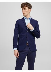 Jack & Jones Sakko JACK & JONES "JPRFRANCO Blazer mit 2-Knopf-Form und extra schmalem Schnitt", Herren, Gr. 48, blau (medieval blau), Web, Obermaterial: 78% Polyester, 17% Viskose, 5% Elasthan, meliert, slim fit, 1-Knopf-Manschette, Sakkos Sakko, unifarben, modisch, slim fit, Kunstfaser