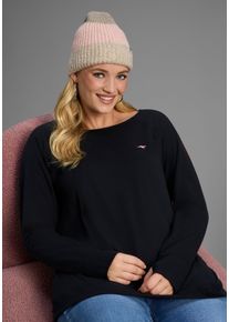 Langarmshirt Kangaroos, Damen, Gr. 44/46, schwarz, Obermaterial: 54% Baumwolle, 38% Polyester, 8% Elasthan, figurumspielend h&uuml;ftbedeckend, Rundhals, Raglan&auml;rmel mit Daumenl&ouml;chern, Shirts Langarmshirt, Langarm, f&uuml;r B&uuml;ro und Freizeit, gro&szlig;e Gr&ouml;&szlig;en, Topseller