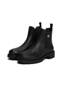 Chelseaboots Tommy Jeans "TJW CHELSEA LEATHER BOOT", Damen, Gr. 41, schwarz, Leder, Schuhe Chelseaboots, Blockabsatz, Schlupfboots, Stiefelette mit typischer Logoflagge