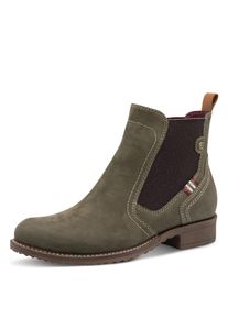 Chelseaboots Tamaris, Damen, Gr. 40, olivgr&uuml;n, Leder, Schuhe Chelseaboots, Blockabsatz, Stiefelette mit Kontrastn&auml;hten und Kontrastdetails