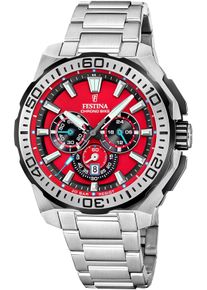 Chronograph Festina "Chrono Bike 2025", silber (silberfarben, rot), Armbanduhren, Herren, Chronograph, Quarzuhr, Armbanduhr, Herrenuhr, Edelstahlarmband, analog, Tag