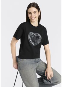 T-Shirt HUGO BLUE "Vintage Tee", Damen, Gr. M, schwarz 001, Single Jersey, Obermaterial: 100% Baumwolle, bedruckt, regular fit h&uuml;ftbedeckend, Rundhals, abgesteppte Kante, Shirts T-Shirt, mit Rundhals, bedruckt