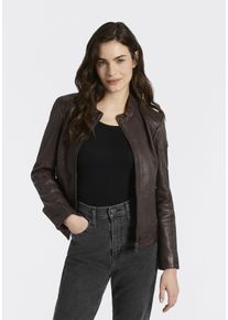 Lederjacke Mauritius "MWYouvie", Damen, Gr. XXXL(46), braun, Obermaterial: 100% Schafsleder. Futter: 100% Polyester. &Auml;rmelfutter: 100% Polyester, unifarben, regular fit h&uuml;ftlang, abgesteppte Kante, Jacken Lederjacke, mit Stehkragen, Topseller