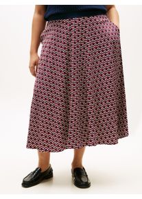 A-Linien-Rock Tommy Hilfiger Curve "CRV VIS TWILL A-LINE MIDI SKIRT", Damen, Gr. 48, logo print navy, Web, Obermaterial: 100% Viskose, gemustert, wadenlang, R&ouml;cke A-Linien-Rock, in gro&szlig;en Gr&ouml;&szlig;en