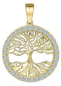 Kettenanh&auml;nger Firetti "Schmuck Geschenk Gold 375 Halsschmuck Anh&auml;nger Lebensbaum", gold (gelbgoldfarben, kristallwei&szlig;, kristallwei&szlig;), Schmuckanh&auml;nger, Damen, Gelbgold 375, 1,07 g, Kettenanh&auml;nger, mit Zirkonia (synth.)