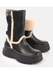 Winterboots Buffalo "OLYMPIA FOLD BOOT WARM", Damen, Gr. 37, schwarz, Lederimitat, Textil, Schuhe Winterboots, Plateauboots, Snowboots mit umschlagbarem Kragen