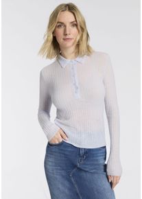 Polokragenpullover BOSS Orange "Fuganel Premium Damenmode", Damen, Gr. XL (42), light, pastel blau 456, Strick, Obermaterial: 60% Schurwolle, 40% Polyamid, unifarben, figurbetont h&uuml;ftlang, Strickkante, Pullover Polokragenpullover, mit Knopfleiste, Rippstruktur