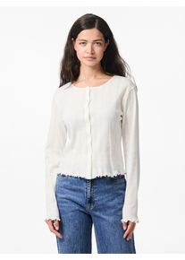Strickjacke Pieces "PCMARIE LS POIN CARDIGAN JRS NOOS BC", Damen, Gr. XS, wei&szlig; (cloud dancer), Jersey, Obermaterial: 100% Baumwolle, unifarben, regular fit taillenlang, Rundhals, gewellter Abschluss, Strickjacken Strickjacke
