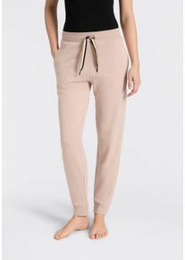 Relaxhose BOSS "CP Stripe_Pants Cuff", Damen, Gr. M, N-Gr, light beige 270, Sweatware, Obermaterial: 46% Baumwolle, 46% Lyocell, 8% Polyamid, Basic lang, Hosen Relaxhose, mit kontrastfarbener Kordel