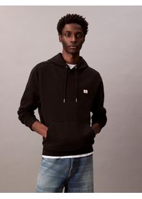 Kapuzensweatshirt Calvin Klein Jeans "400GSM TERRY BADGE HOODIE", Herren, Gr. L, schwarz, Sweatware, Obermaterial: 90% Baumwolle, 10% Polyester, unifarben, l&auml;ssig geschnitten normal, Rundhals, eingesetzt Rippb&uuml;ndchen, Sweatshirts Kapuzensweatshirt, Mit Rundhalsausschnitt