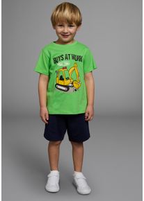 Shirt & Shorts Kidsworld "2tlg. Set T-Shirt+Sweatbermudas", Jungen, Gr. 128/134, gr&uuml;n (gr&uuml;n, marine), Interlock, Obermaterial: 100% Baumwolle. Obermaterial Hose: 100% Baumwolle, bedruckt, KOB Set-Artikel Shirt & Shorts, BOYS AT WORK