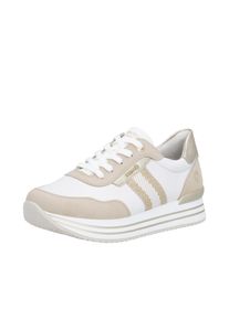 Plateausneaker Remonte, Damen, Gr. 42, wei&szlig;, hellbeige, Lederimitat, unifarben mit Farbeinsatz, Schuhe Plateausneaker, Halbschuh, Schn&uuml;rschuh mit Metallicdetails und Softfu&szlig;bett