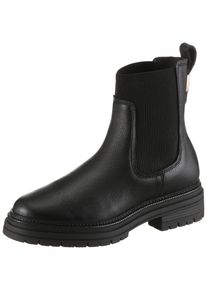 Winterboots Tommy Hilfiger "TH PLAQUE PEBBLE CHELSEA WARM", Damen, Gr. 42, schwarz, Leder, Schuhe Winterboots, Chelseaboots, Schlupfboots, Stiefelette mit praktischer Anziehlasche