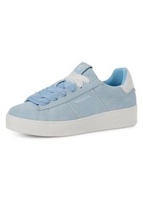 Plateausneaker Tamaris, Damen, Gr. 37, blau (hellblau), Rindsleder, Schuhe Plateausneaker, Freizeitschuh, Halbschuh, Schn&uuml;rschuh mit seitlichem Logoschriftzug