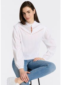 Schlupfbluse BOSS Orange "Bancet Premium Damenmode", Damen, Gr. 36, wei&szlig; 100, Web, Obermaterial: 100% Baumwolle, unifarben, h&uuml;ftlang, Blusen Schlupfbluse, mit Stehkragen & Spitze