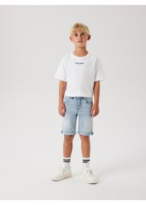 Jeansshorts name it "NKMTHEO XSL DNM L SHORTS 6622-CL NOOS", Jungen, Gr. 116, N-Gr, blau (light blau bleached denim (blank)), Denim/Jeans, Obermaterial: 41% Viskose, 31% Baumwolle, 25% Polyester, 3% Elasthan, unifarben, slim fit kurz, Jeans Jeansshorts, Viskosemischung, Stretch, Topseller
