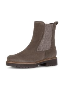 Chelseaboots Gabor "KOS", Damen, Gr. 39, taupe, Elastischer Einsatz, Veloursleder, unifarben, Basic, Schuhe Chelseaboots, Blockabsatz, Stiefelette in Komfortweite H (= sehr weit)