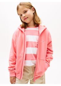 Kapuzensweatjacke Tommy Hilfiger "MINI CORP ZIP THROUGH HOODIE", M&auml;dchen, Gr. 7 (122), tropical blush, Sweatware, Obermaterial: 80% Baumwolle, 20% Polyester, unifarben, h&uuml;ftbedeckend, Rundhals, Rippstrickb&uuml;ndchen, Sweatjacken Kapuzensweatjacke, Kinder bis 16 Jahre