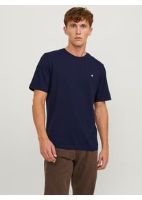 Jack & Jones Rundhalsshirt JACK & JONES "JJEPAULOS TEE SS CREW NECK NOOS", Herren, Gr. XXL, blau (navy blazer), Single Jersey, Obermaterial: 100% Baumwolle, unifarben, regular fit normal, Rundhals, gerader Abschluss, Shirts Rundhalsshirt, Baumwollmischung, regular fit
