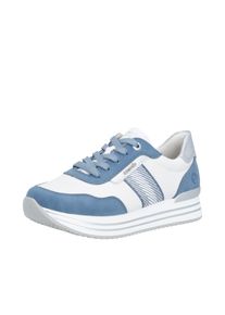 Plateausneaker Remonte, Damen, Gr. 37, wei&szlig;, blau, Lederimitat, unifarben mit Farbeinsatz, Schuhe Plateausneaker, Halbschuh, Schn&uuml;rschuh mit Metallicdetails und Softfu&szlig;bett